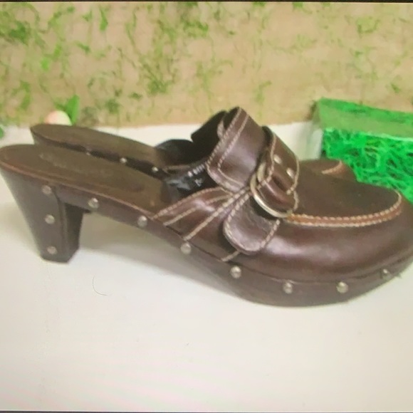 Coach Raina Brown Leather Clogs - Picture 2 of 7